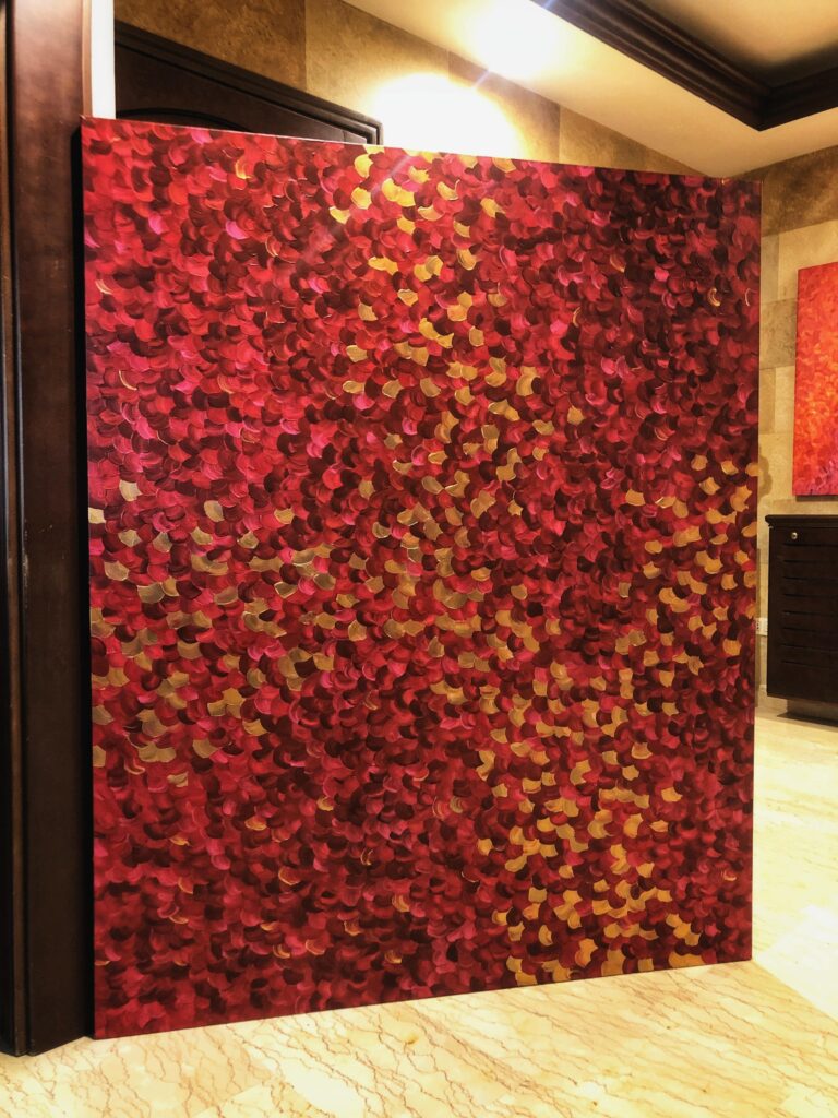 Abstract painting red by Lebanese Artist Theo Nassar